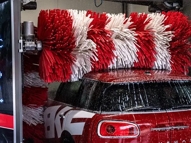 Rollover car wash brushes washing a car
