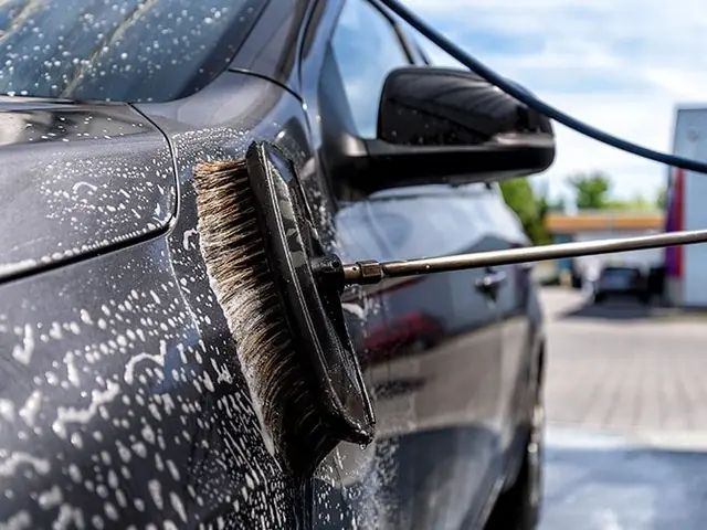 Washing brush at a self-service car wash bay