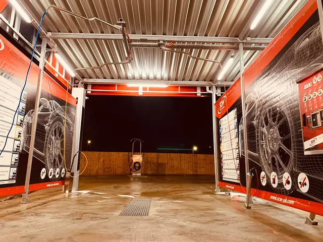Container with the car wash technology and the outdoor bay for delivery vans