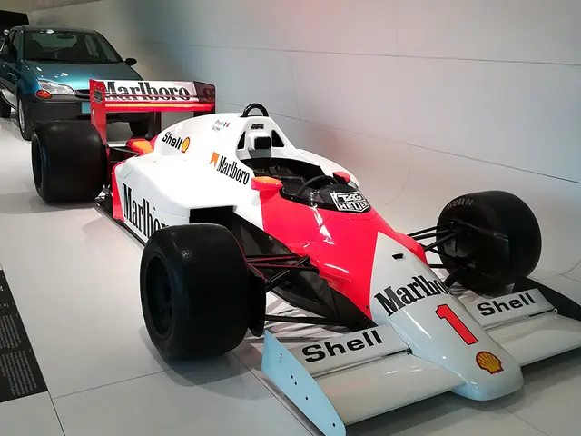 Detail of a Porsche car on display