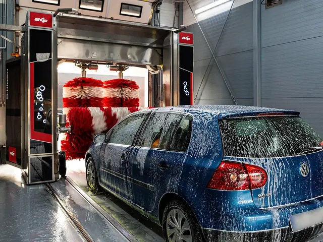Rollover brush car wash with a car inside