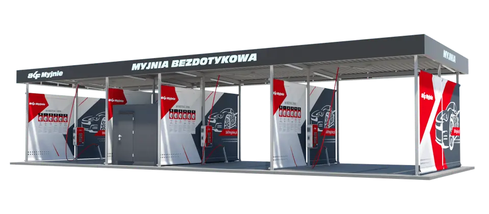Render of the Basic canopy – containerised self-service jet wash, daytime view
