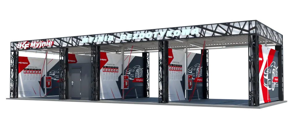 Render of the Lumi canopy – containerised self-service jet wash, daytime view