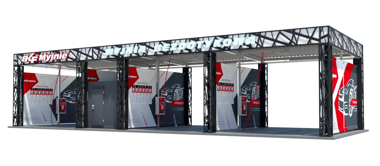 Render of the Lumi canopy – containerised self-service jet wash, daytime view