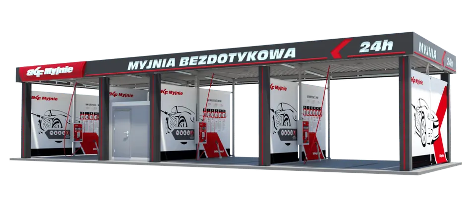 Render of the Premium canopy – containerised self-service jet wash, daytime view