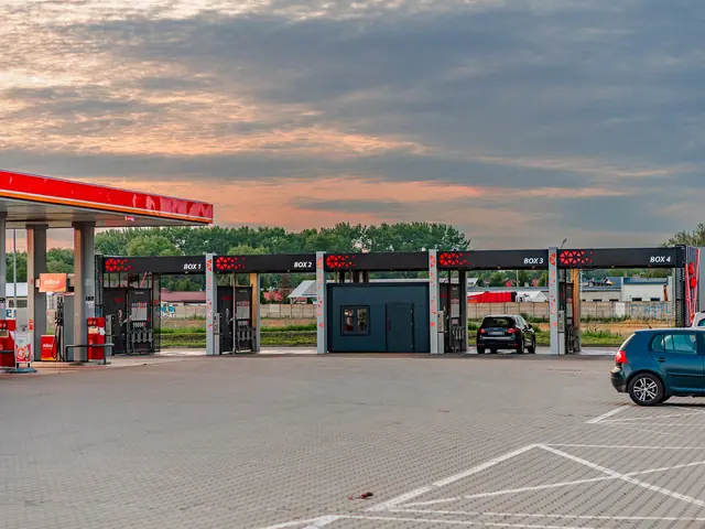 BKF touchless car wash Wolsztyn Berzyna Street – wash bays by the petrol station at sunset